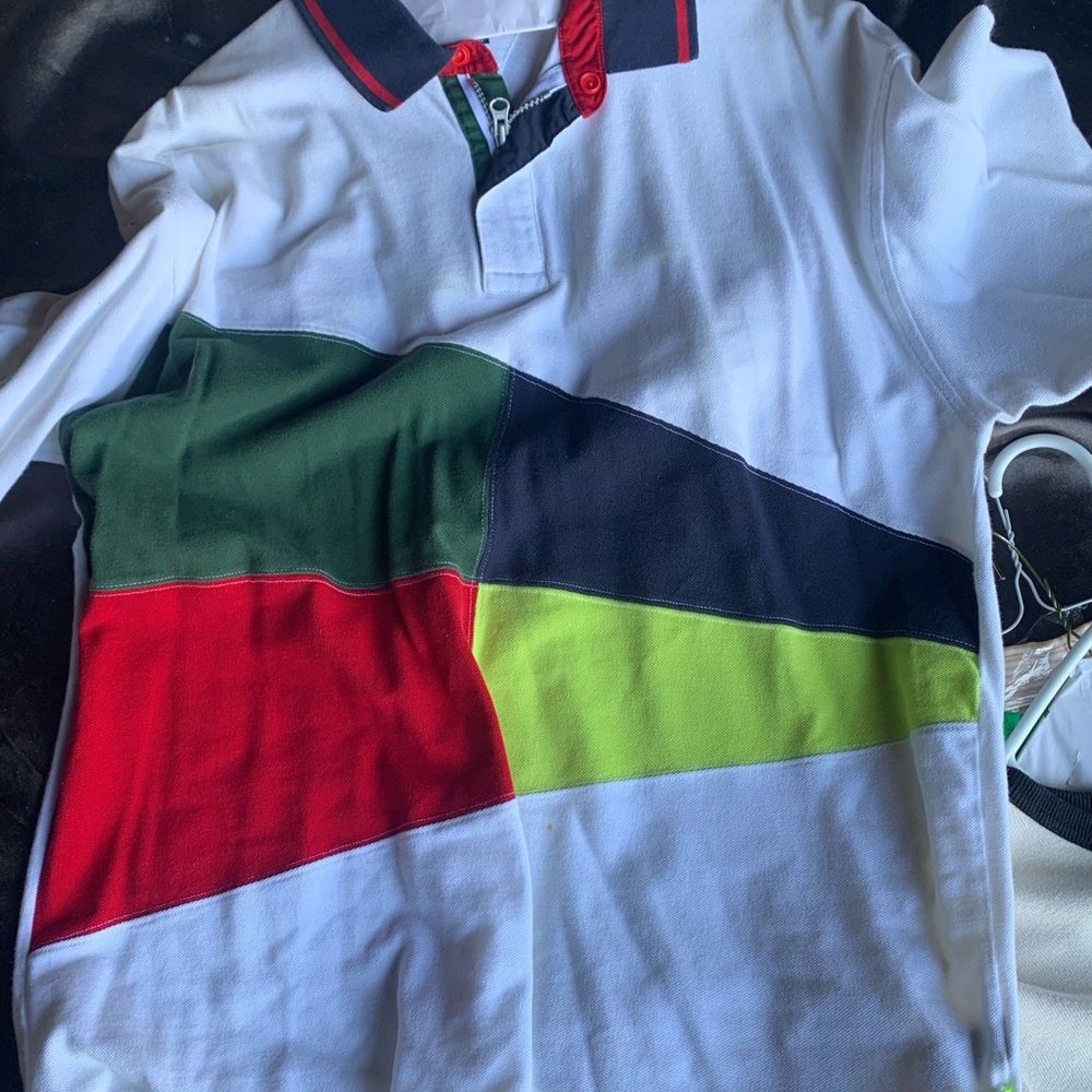 VINTAGE Tommy Hilfiger Colorblock Polo Shirt - White, Red, Green, Black